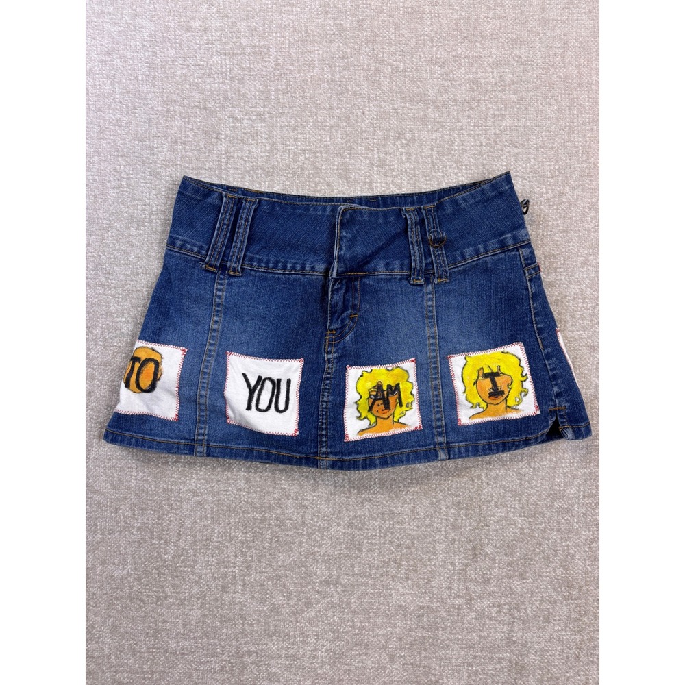 US Polo Assn Denim Mini Skirt Blue Graphic Patch Y2K Size 5/6